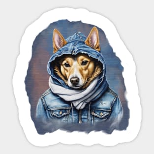 Street Dog wearing a denim jacket hoodie watercolor Sticker